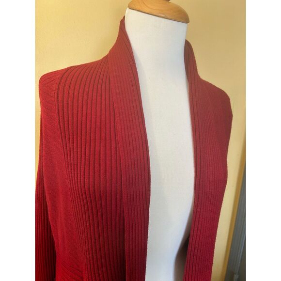 White House Black Market Drape Open Front Cardigan Sweater Deep Wine Medium - Picture 2 of 6